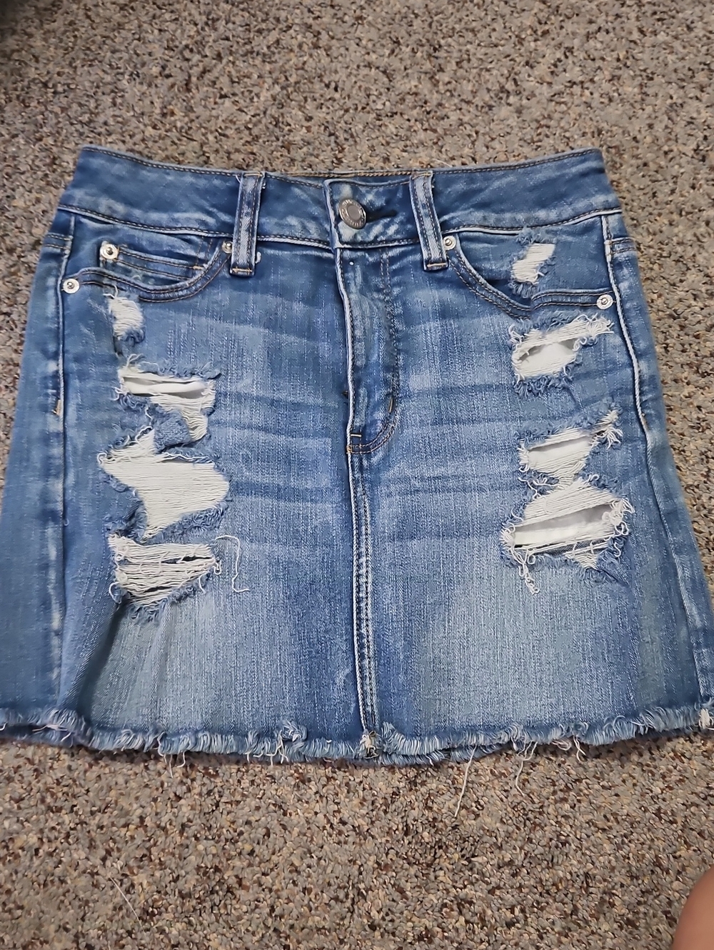 American Eagle Outfitters Light Blue Distressed Denim Mini Skirt